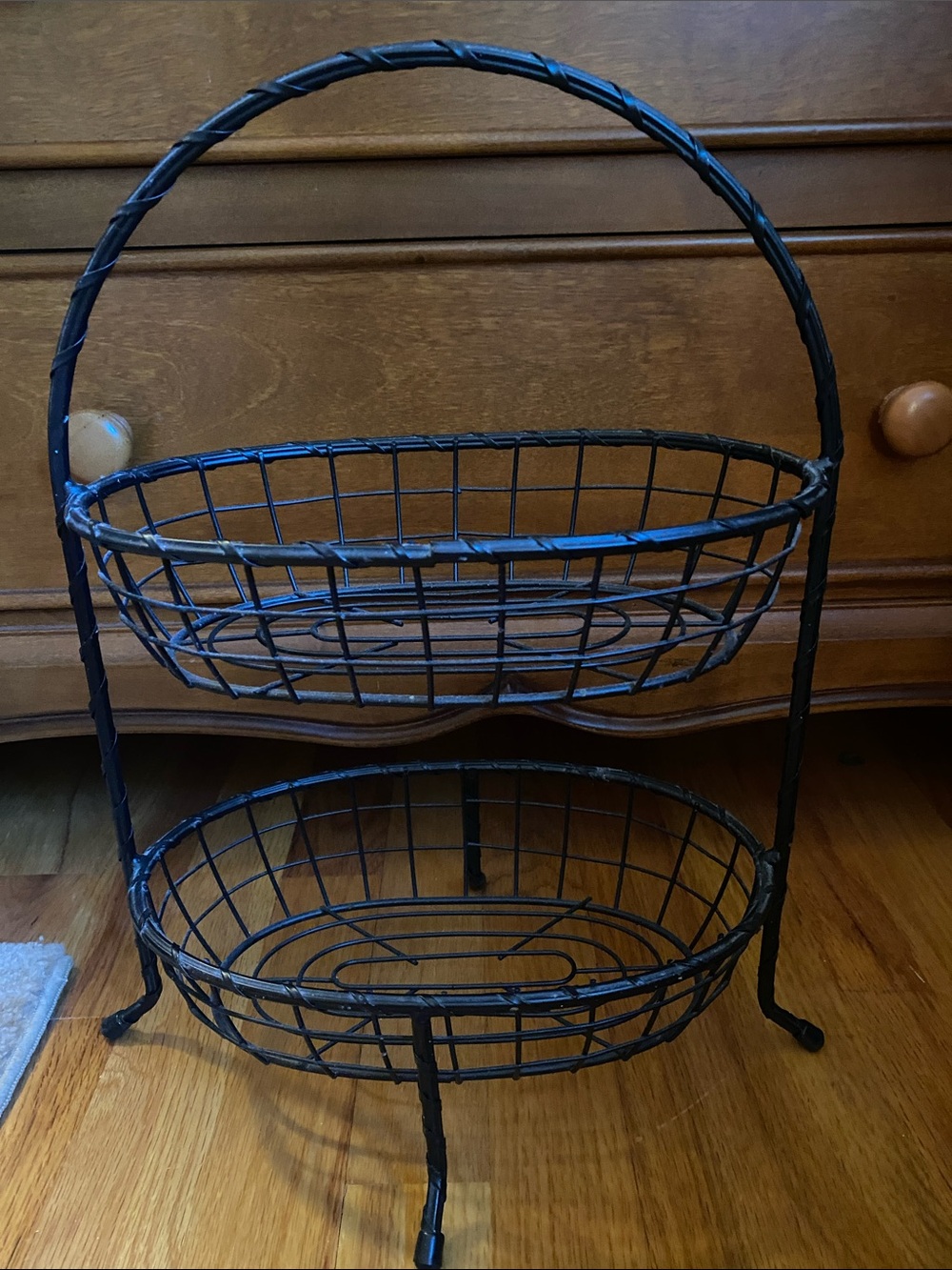 Black Two-Tier Wire Basket Stand - Home Accents